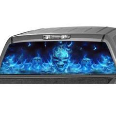 147X46cm Car Sticker Flaming Skull Rear Window Tint Graphic Decal Wrap Back