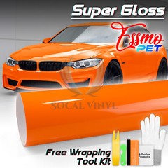ESSMO PET Super Gloss Flame Orange Car Vehicle Vinyl Wrap Decal Sheet Like Paint