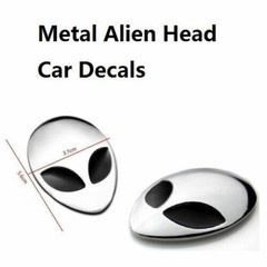 2pcs Chrome Metal 3D Alienware Head Auto Logo Sticker Badge Emblem Car Decal A