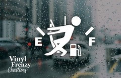 man pulling gas needle empty to full vinyl decal | funny vehicle gas decal