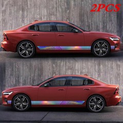 Long Racing Stripes Colorful Graphics Vinyl Sticker 2Pcs For Car Side Skirt Door