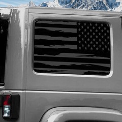 Rear Window Wrap Graphic Decal for Jeep Wrangler 2011-2020 TORN FLAG STAR NGREY