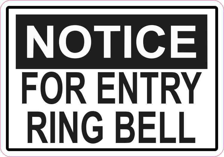 5×3.5 For Entry Ring Bell Permanent Vinyl Sticker Wall Sign Door Permanent Decal