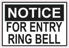 5×3.5 For Entry Ring Bell Permanent Vinyl Sticker Wall Sign Door Permanent Decal