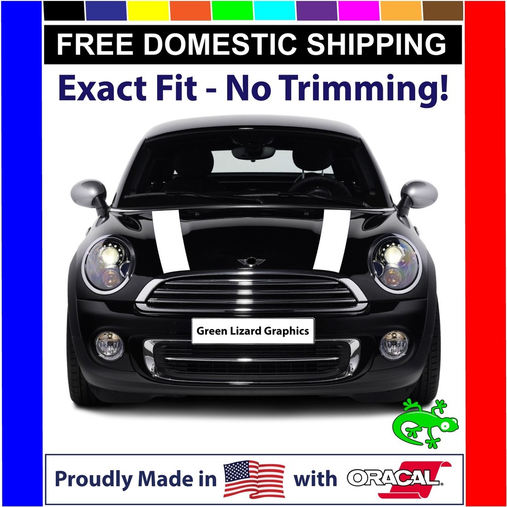 White with Black Border Hood Stripes for Mini Cooper 2007-2013 R56 – Exact Fit