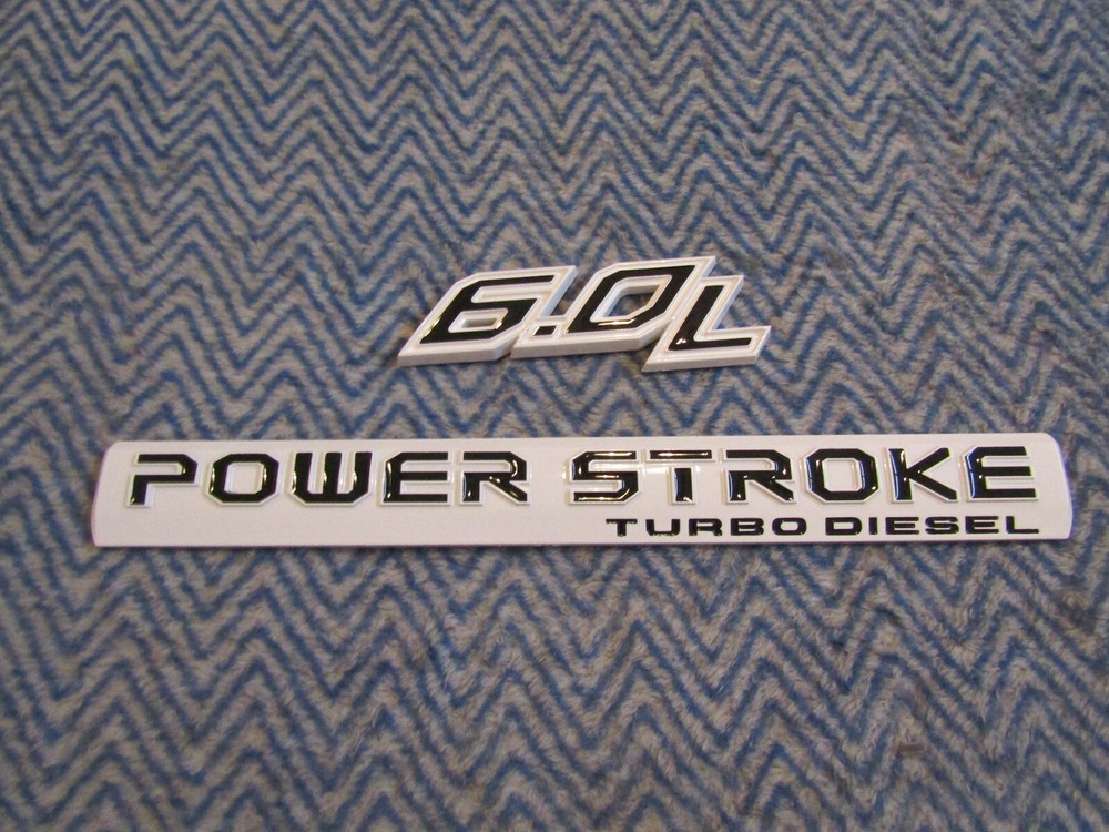 6.0L 6.0 POWER STROKE TURBO DIESEL EMBLEM FITS FORD F250 F350 BLACK ON WHITE 15″