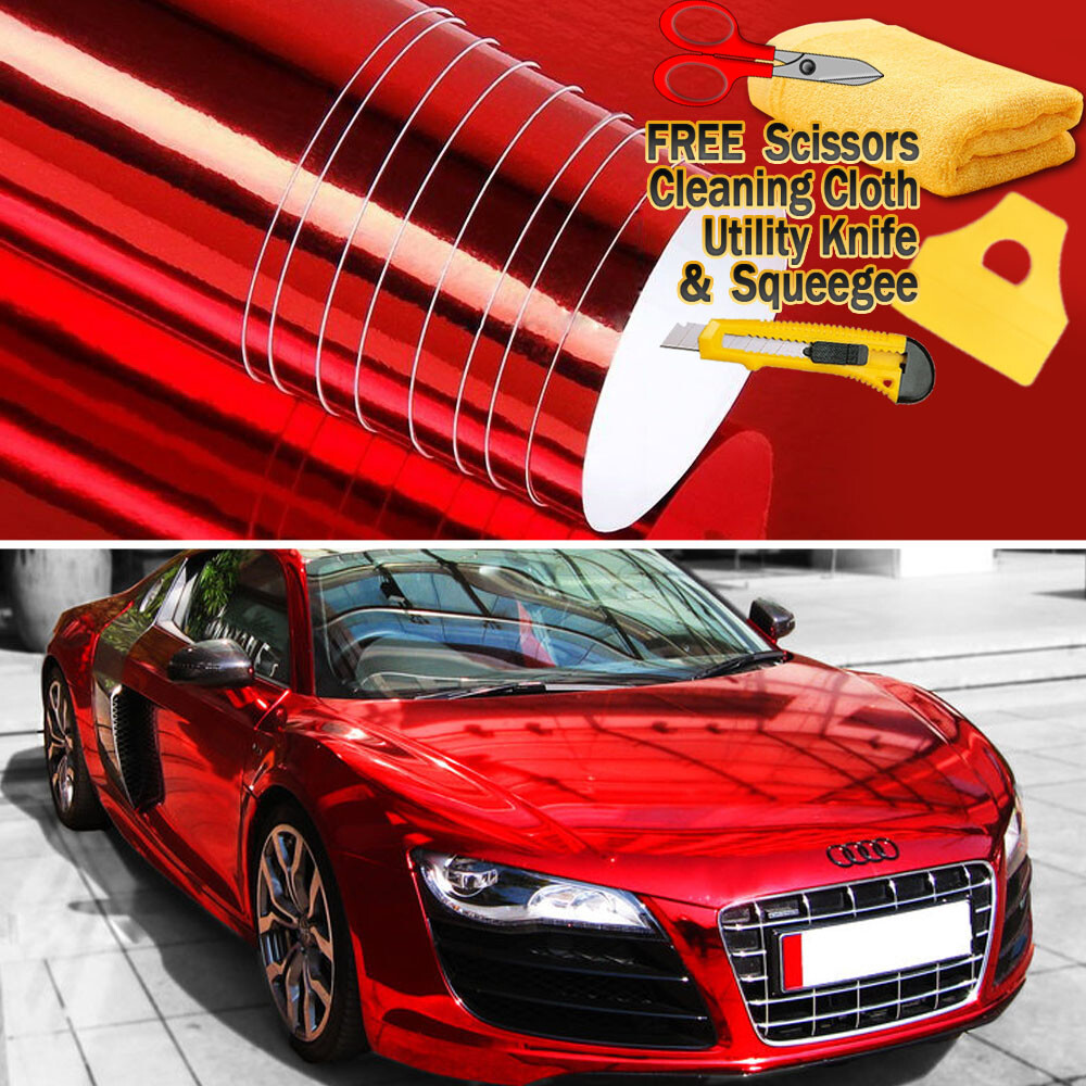 360″x60″ Red Chrome Mirror Vinyl Film Wrap Sticker Decal Stretchable 30ft x 5ft