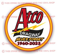 Atco Dragway 4×4 inches CIRCLE Never Forget 1960-2023 decal sticker decal
