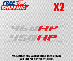 450 HP / HORSEPOWER VINYL DECAL STICKER 2 COLOR STICKERS STYLE B SILVER/RED