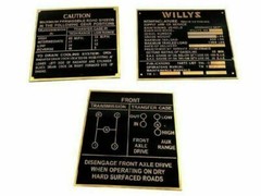 Rare Brass Acid Etching Dash Data Plate Set For Willys Jeep MB GPW