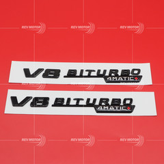 Gloss Black Red For V8 BITURBO 4MATIC+ Fender Emblems Badges For AMG