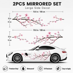 Elegant 2PCS Cherry Blossom Side Decals for Cars – 70.8 x 23 in Quality Vinyl