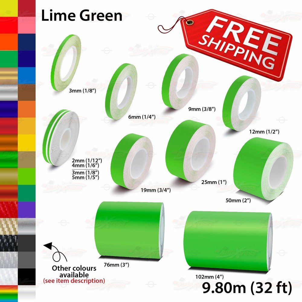 LIME GREEN Roll PIN STRIPE Body PinStriping Trim Line TAPE Decal Vinyl Stickers