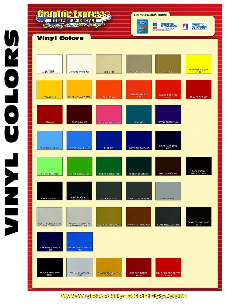 SP – GRAPHIC EXPRESS COLOR SAMPLES – FIVE SAMPLES – COLOR CHART