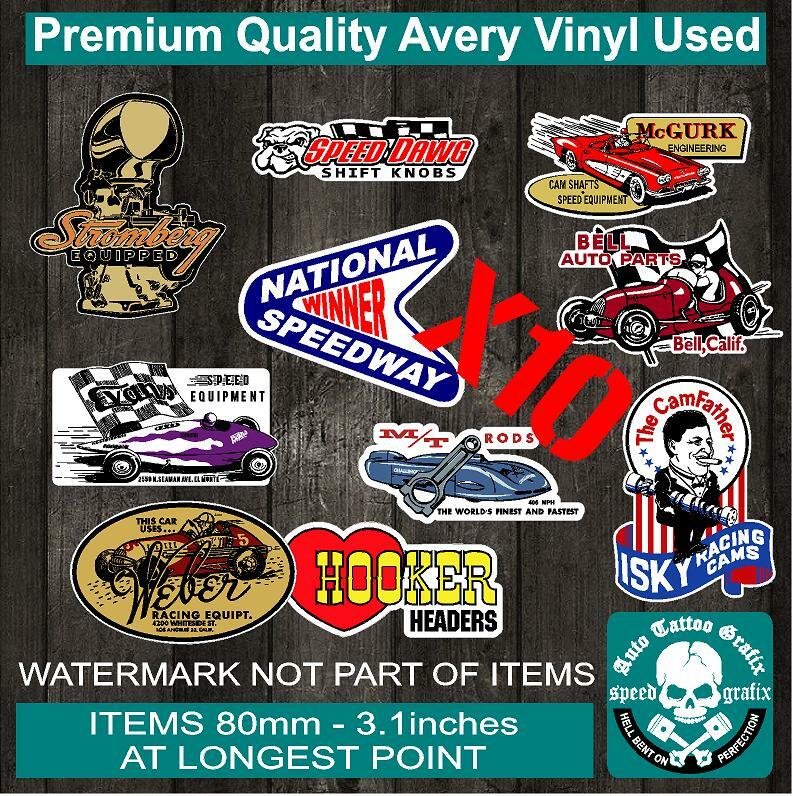 VINTAGE HOT ROD DECAL STICKER GIFT PACK X10 CAR TOOLBOX ISKY THOMPSON DECAL