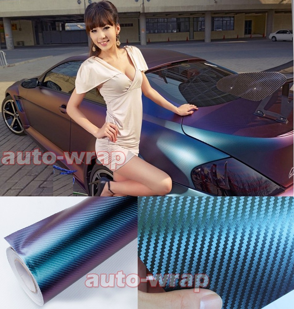 12″ x 60″ – 3D Car Chameleon Carbon Fiber Vinyl Wrap Sticker Green / Purple AC