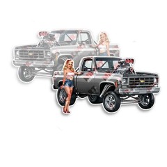 Pin Up Girl Sticker Fits Chevy 1980 Slate Gray Pickup Truck Nose Art 2 PACK