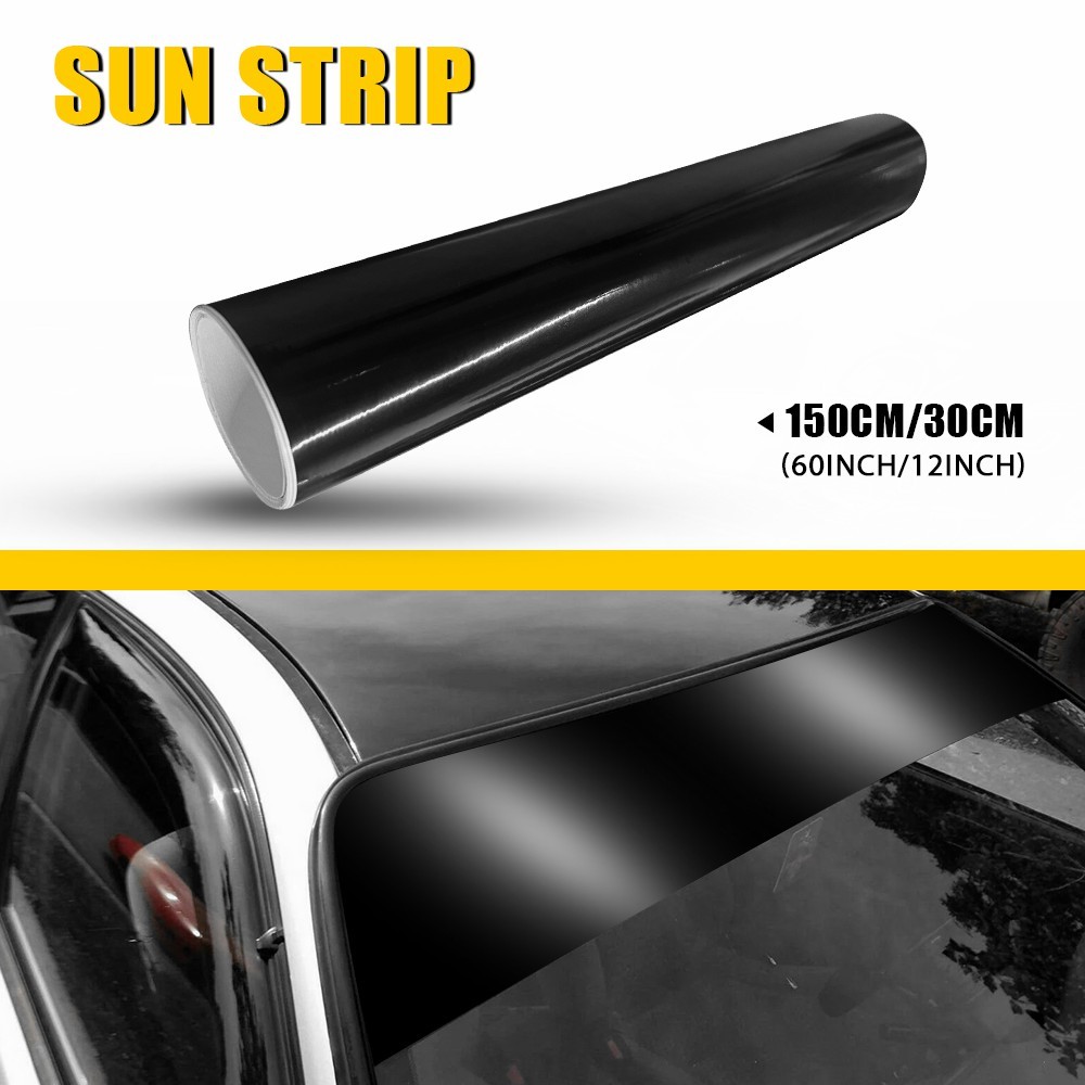 Universal Windshield Banner Gloss Black Vinyl Decal Sun Visor Strip 60″x12″ PVC