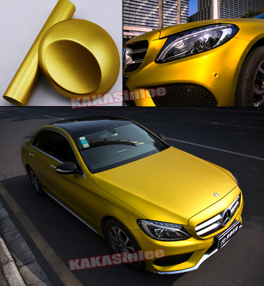 Stretchable Car Metal Satin Matte Steel Chrome Vinyl Wrap Sticker Sheet Gold US