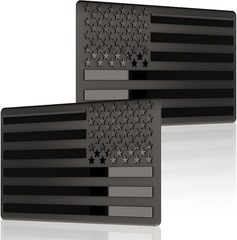 Embossed 3D Metal All Black American Flag Emblem Decal Stickers 1 Pair, Matte…