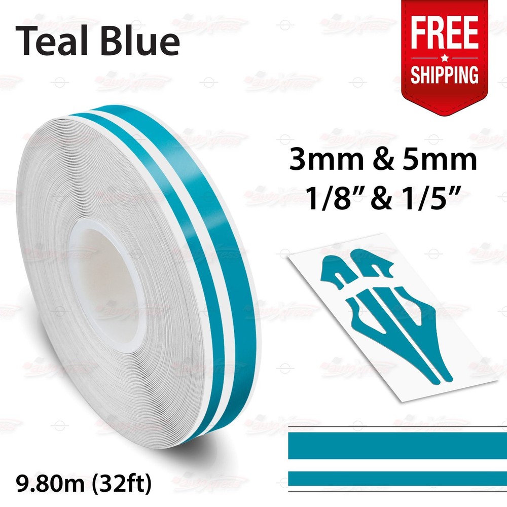 TEAL BLUE 9/16″ 15mm Twin Lines Roll PIN STRIPE Car TAPE Decal Vinyl Sticker