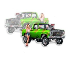 Pin Up Girl Sticker Fits Chevy 1980 Light Green Pickup Truck Nose Art 2 PACK