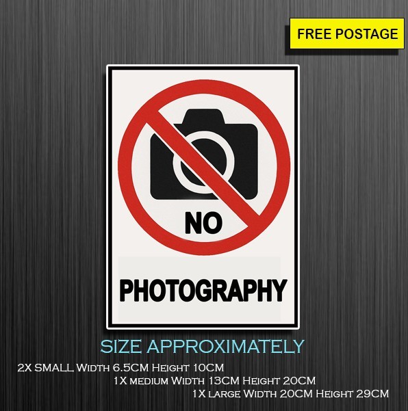 No Photography Sign, Self Adhesive Waterproof Vinyl Sticker