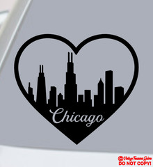 CHICAGO SKYLINE HEART Vinyl Decal Sticker Car Window Bumper ILLINOIS CHI-TOWN