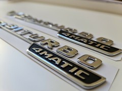 Pair of V8 Biturbo 4matic side wing badge emblem silver chrome for Mercedes amg