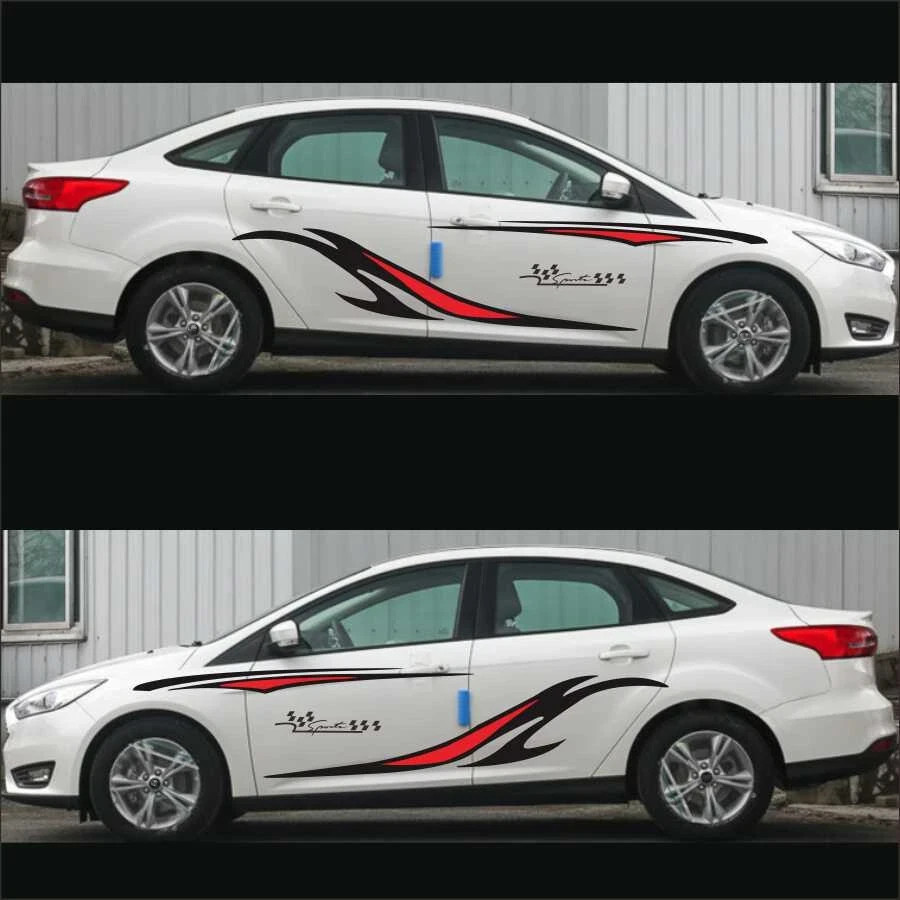 Car Truck Side Skirt Door Racing Graphic Vinyl Sticker Decal Stripes Black/Red