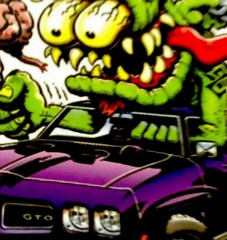 HOT ROD STICKER “PURPLE GTO WITH BRAINS” 2 3/4“ X 2 1/2“ GLOSSY!