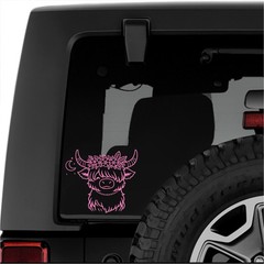 BOHO HIGHLAND COW FLORAL MOON CAR WINDOW DECAL VINYL DECAL STICKER
