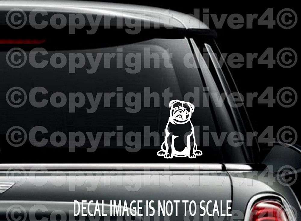 Sitting Pug with Tilted Head Car Van Window Decal Bumper Sticker US Seller