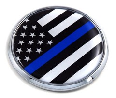 USA Police thin blue line Flag 2.75″ Car Chrome Round Emblem Decal 3D badge