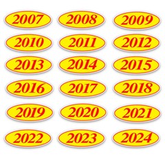EZ-Line Car Dealer Oval Model Year 2 DOZEN Windshield Sticker RED YELLOW