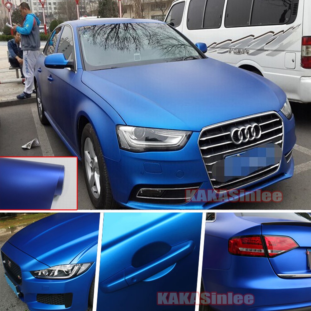 50FT Whole Car Wrap Satin Matte Chrome Metal Vinyl Sticker Film Flexible Blue US