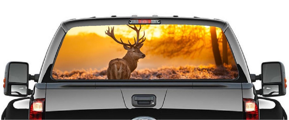 DEER SUNSET PICK-UP TRUCK BACK WINDOW GRAPHIC DECAL PERFORATED VINYL