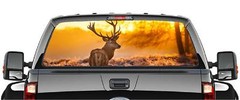 DEER SUNSET PICK-UP TRUCK BACK WINDOW GRAPHIC DECAL PERFORATED VINYL