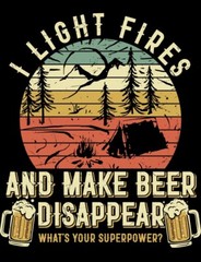 Camping Sticker Funny Beer Drinking Light Fire Outdoors Hiking (4 Inch)