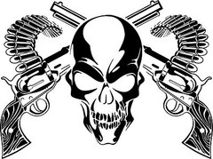 Skull Cross Bone Guns Pistol Bullets Large Car Truck Window Vinyl Decal Sticker