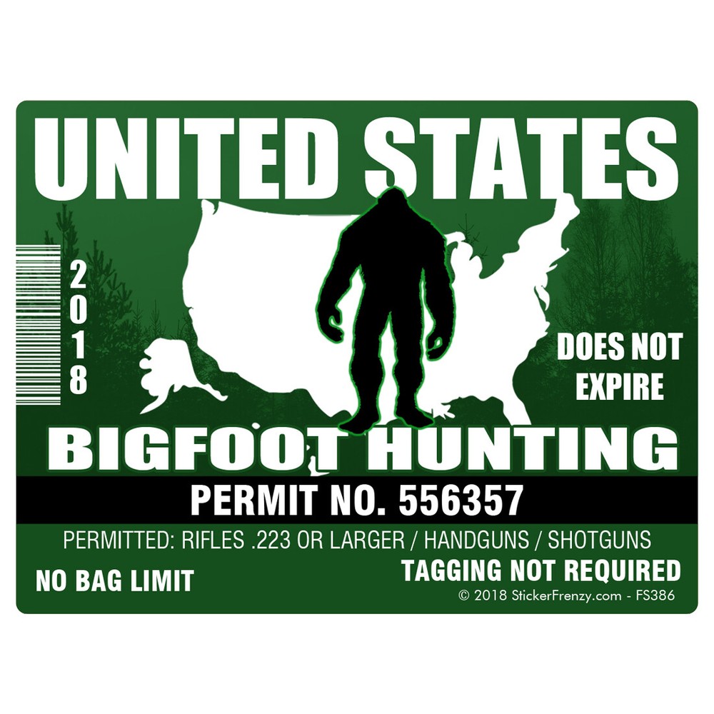 REFLECTIVE Bigfoot HUNTING Permit Green Sticker FS386-REF