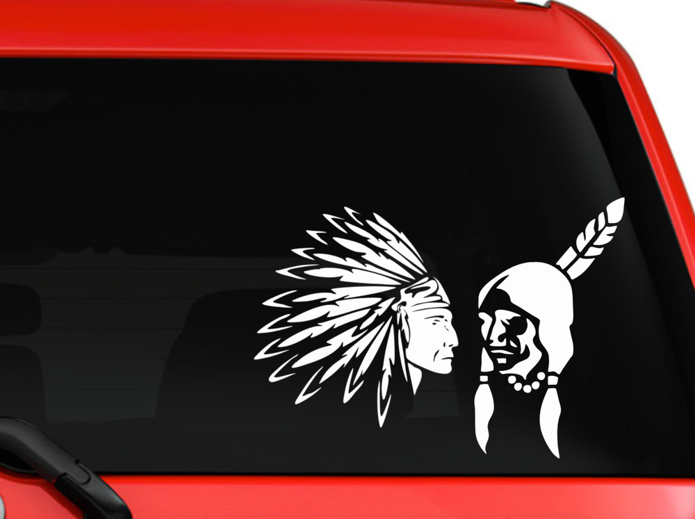 Native American Indian Chief Head on car SUV Decal Sticker 8″ White