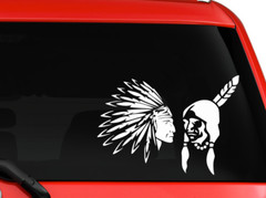 Native American Indian Chief Head on car SUV Decal Sticker 8″ White