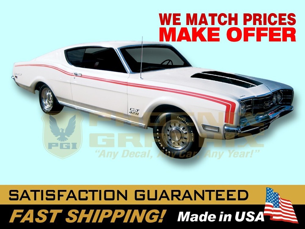 1969 Cyclone Upper Body Side Stripes Decals Kit COMPLETE