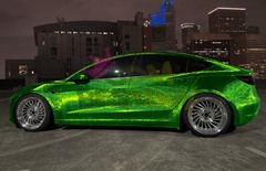 PET Damascus Steel Forged Carbon Fiber Beast Green Car Vinyl Wrap Decal Sticker
