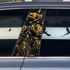2X Middle Column Black Gold Rose Car B Pillar Sticker Center Column Cover Decals