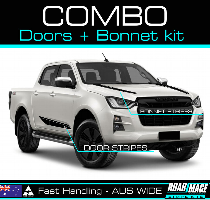 AM Combo BONNET & DOOR stripes fit 2021-2025 Isuzu Dmax D-max decals stickers
