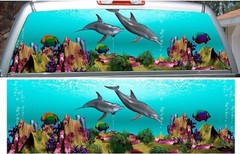 Dolphins tropical fish ocean rear window view thru graphic decal wrap
