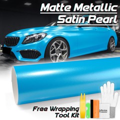 Premium Matte Metallic Satin Pearl Azure Blue Vinyl Car Wrap Sticker Decal Film