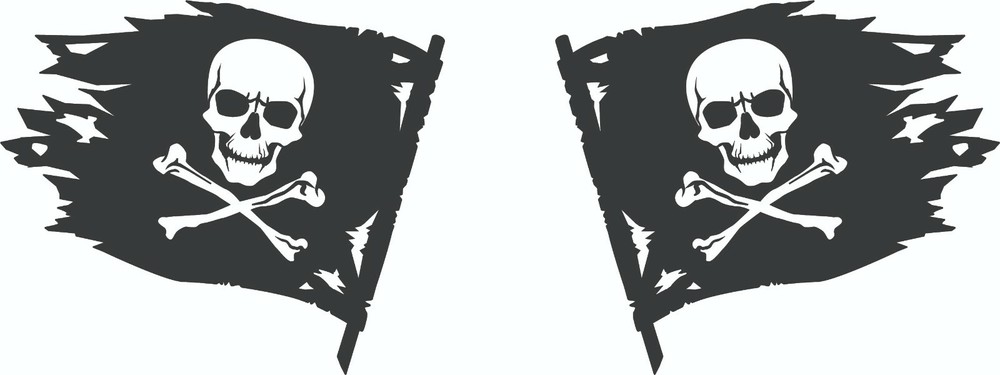 Double Pirate Flag Jolly Roger – Die Cut Decal White-On-Black Sticker 4″-20″